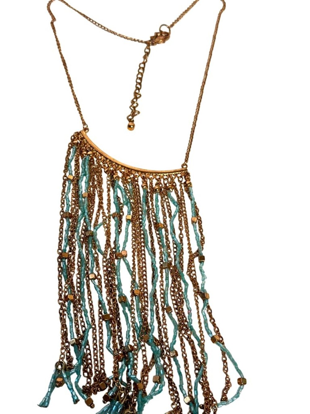Coastal Boho Statement Fringe Bib Necklace Blue Tassel Beads Carol Dauplaise - Picture 10 of 11